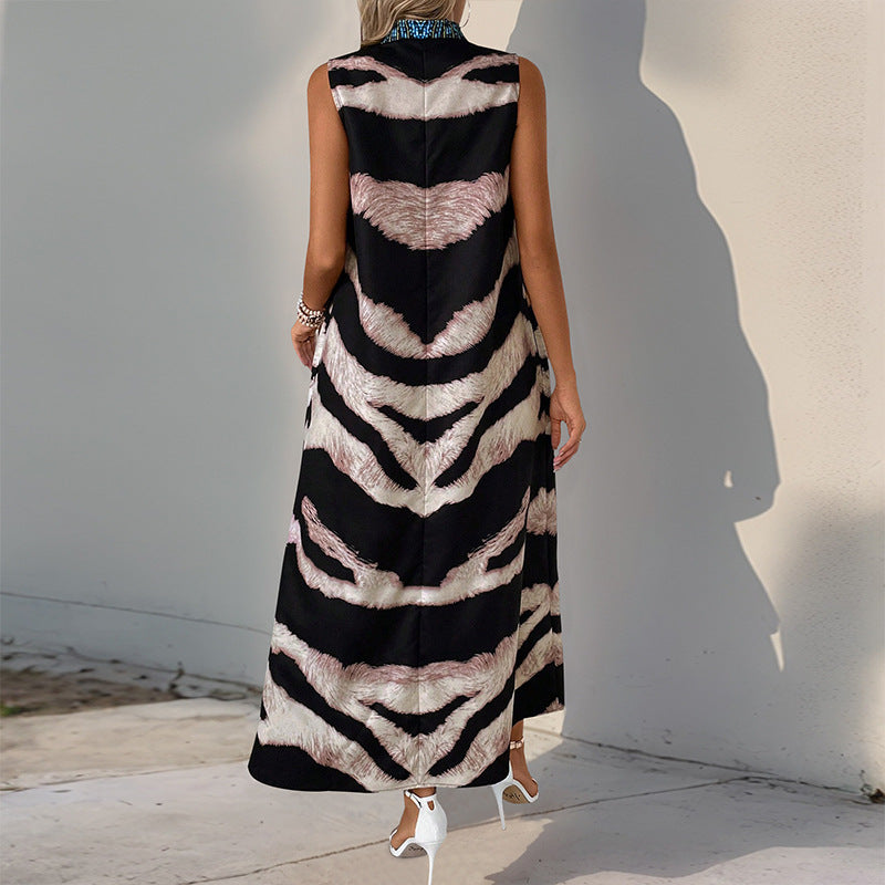 Damen Maxikleid Kunstapplikation Tiermuster