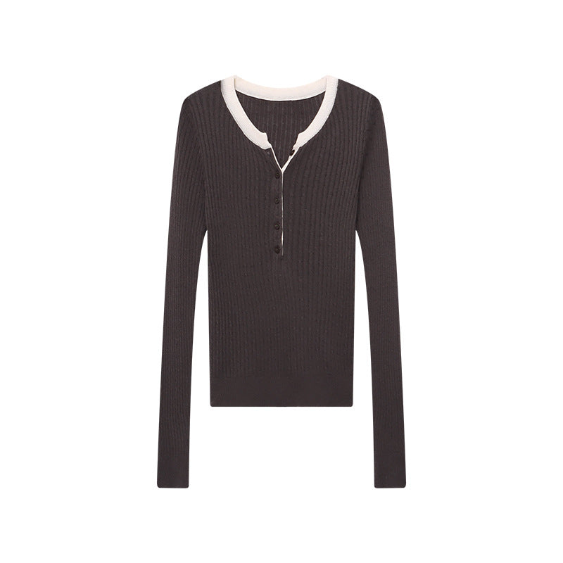 Damen Henley-Pullover Rippstruktur Lässig Eveloria
