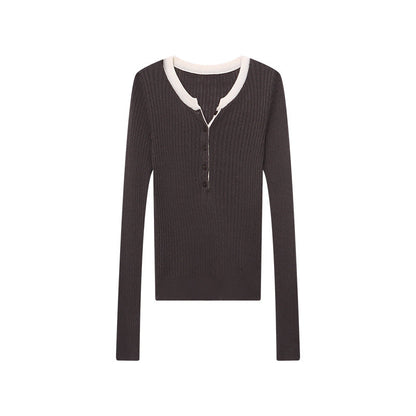 Damen Henley-Pullover Rippstruktur Lässig Eveloria
