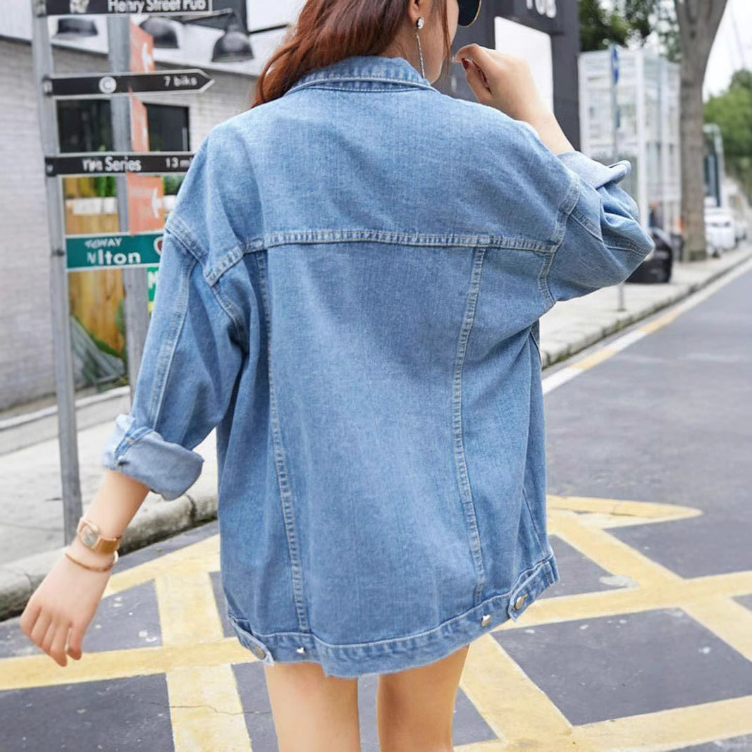 Eveloria Damen Oversized Denimjacke Dekorativen Druckknöpfen