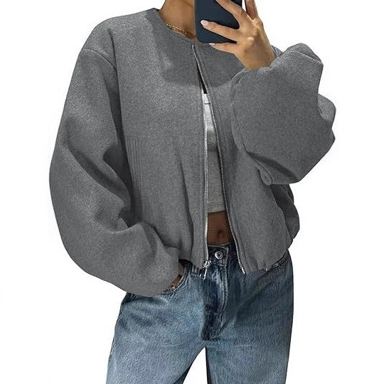 Damen Lässige Zip Jacke Ballonärmel Eveloria - Eveloria