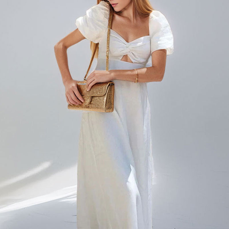 Damen Maxikleid mit Schlüsselmuster und Puffärmeln Eveloria