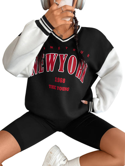 Damen Sweatshirt V-Ausschnitt Sportlich Grau Eveloria