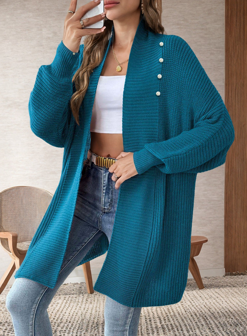 Damen Strickjacke Perlenknöpfe Elegantes Design Eveloria