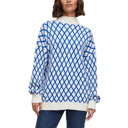Damen Pullover Rautenmuster Merino-Wolle Moderner Schnitt Beige