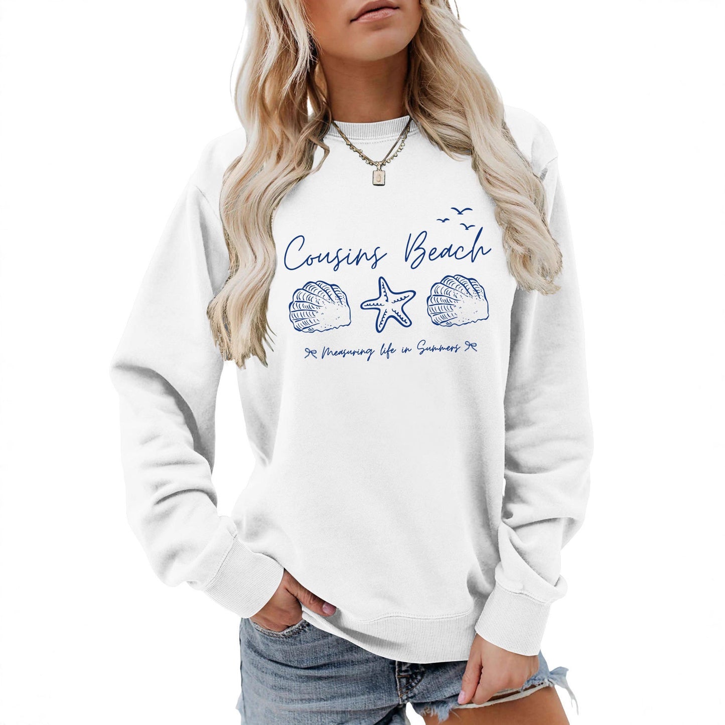 Damen Sweatshirt Maritimes Motiv Bequamer Schnitt Grau Eveloria - Eveloria