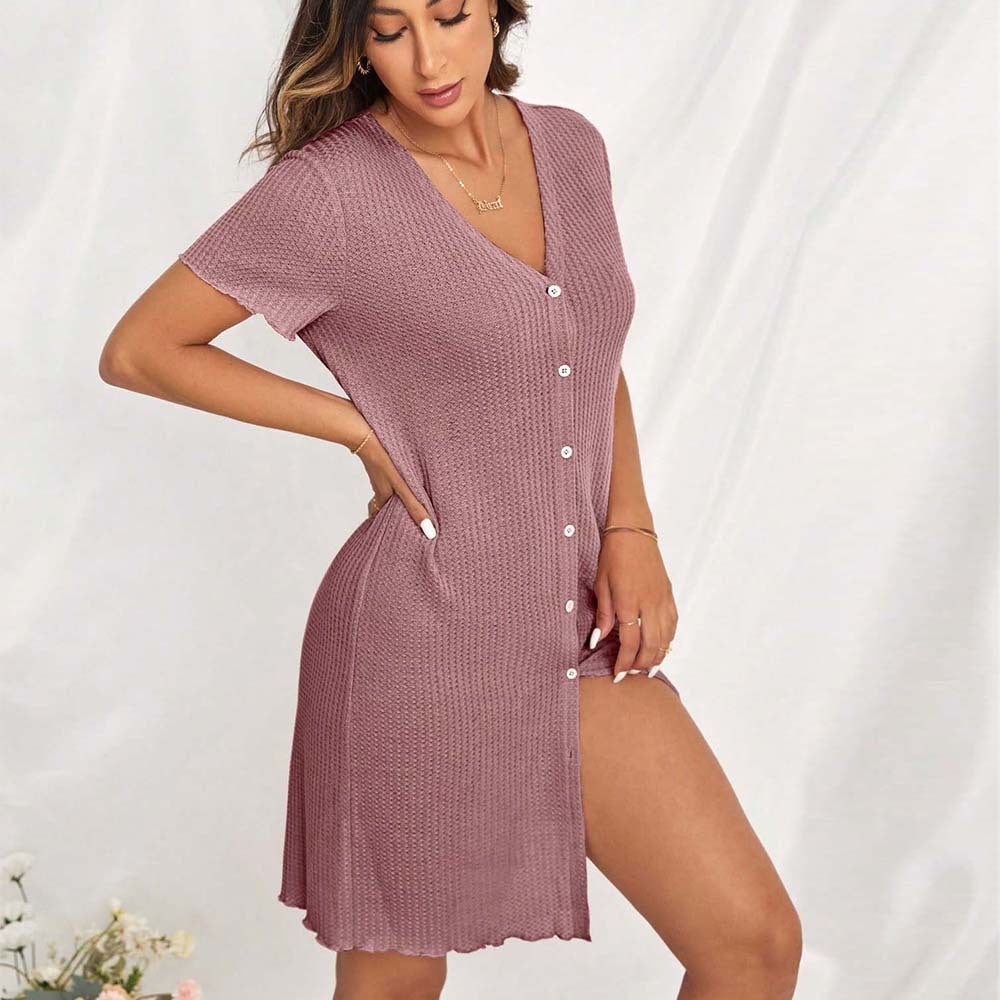 Damen Strick-Minikleid mit Knöpfen und Taschen