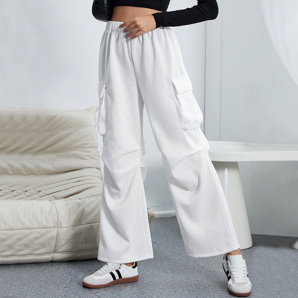Damen Cargo-Hose Weites Bein Praktische Taschen Eveloria