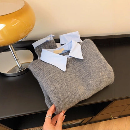 Damen Pullover Hemdkragen Kombi Eveloria