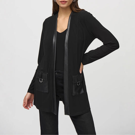 Damen Longjacke Lässig Vegan Lederoptik Schwarz - Eveloria