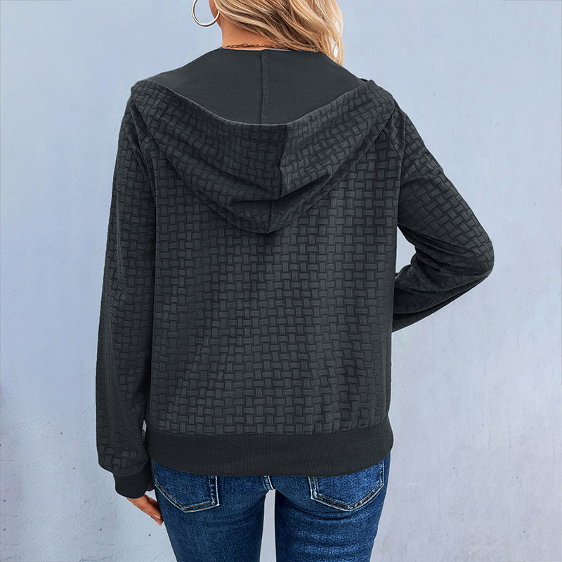 Damen Kapuzenpullover Strukturiert Dekorative Knöpfe Eveloria