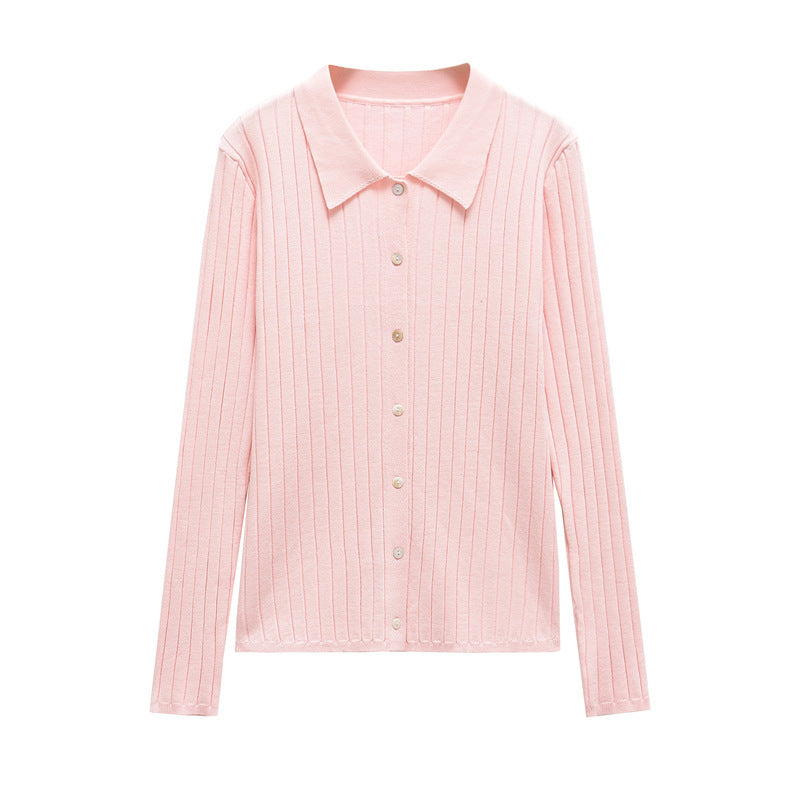 Damen Feinstrickbluse mit Kragen und Knöpfen Elegant Weiß