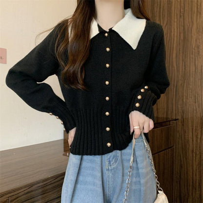 Damen Strickpullover mit Kragen und Knöpfen Eveloria