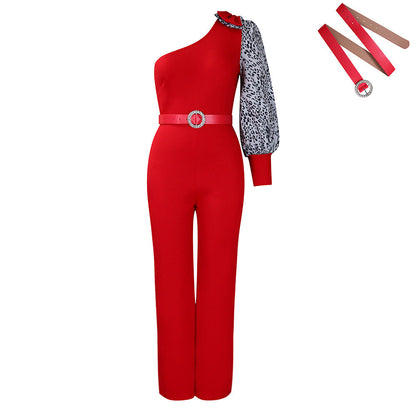 Damen Jumpsuit Asymmetrisch Puffärmel Elegant Eveloria
