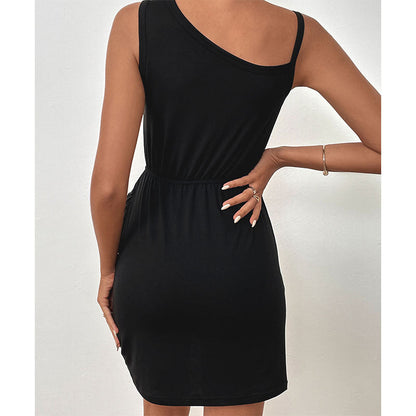 Damen Wickelkleid Asymmetrisch Dekorative Trägerschnallen