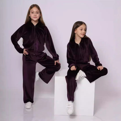 Damen Velours Sweatanzug mit Kapuze Elastisch Eveloria