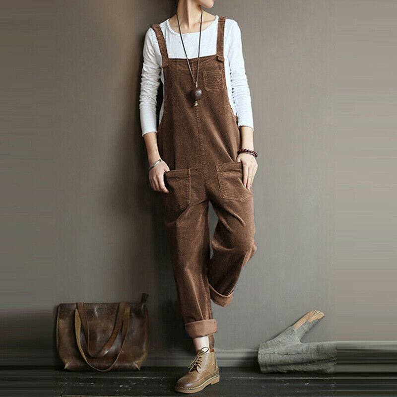 Damen Cord Latzhose Weitbein