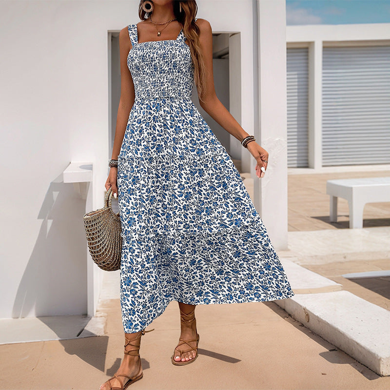 Damen Maxikleid Floralmuster Elastischer Taillengürtel