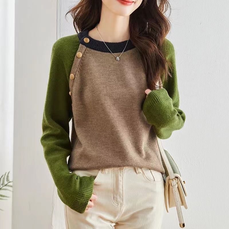Damen Strickpullover Große Knöpfe Kuschelig Grau Eveloria