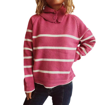 Damen Strickpullover Gestreift Modischer Kragen Eveloria
