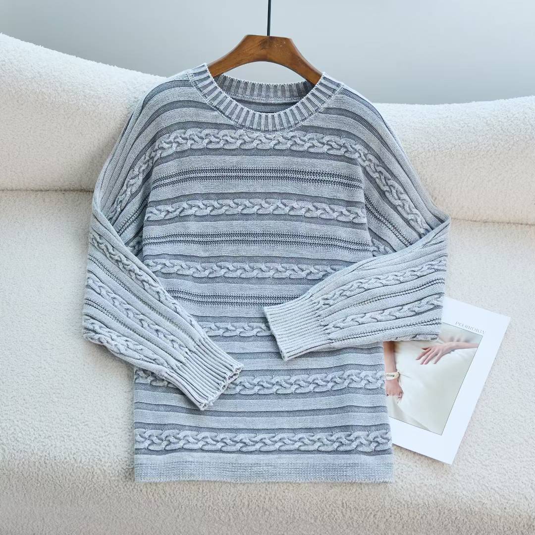 Damen Strickpullover Strukturiertes Zopf-Design Moderner Schnitt