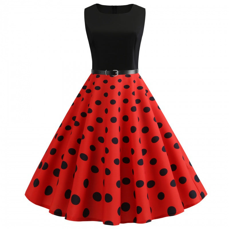 Damen A-Linien Kleid mit Punkten und Taillengürtel - Eveloria