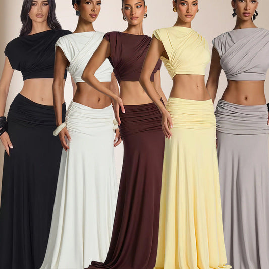 Damen Wickelkleid Drapiertes Oberteil Fließender Rock Eveloria - Eveloria