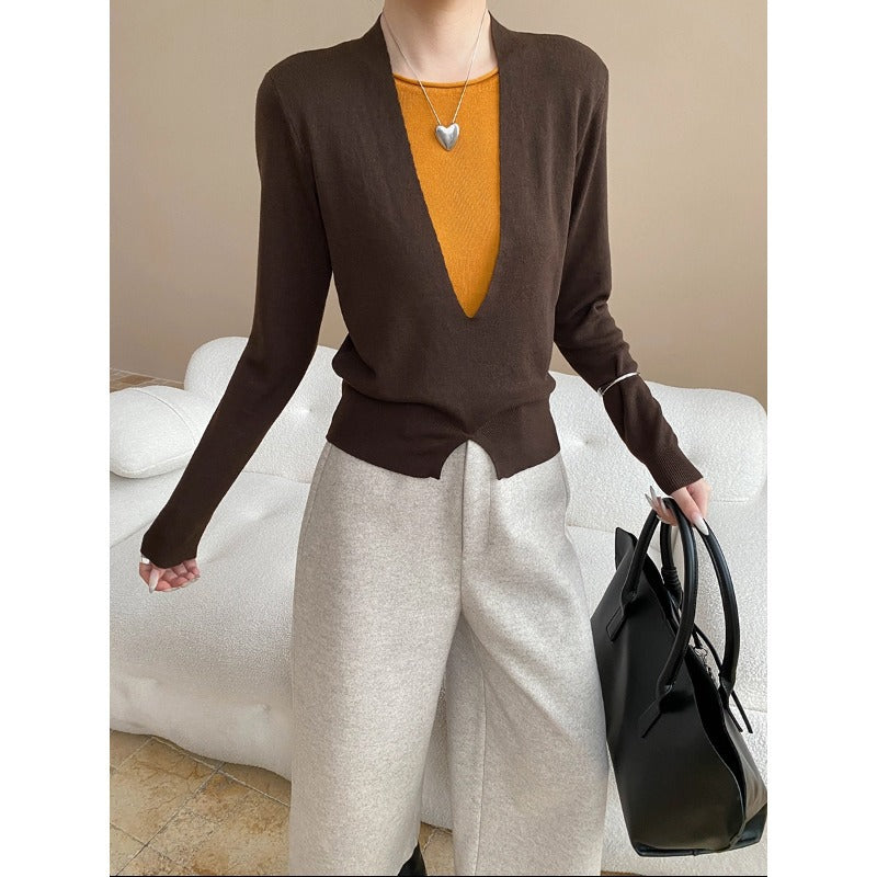 Damen Pullover V-Ausschnitt Feine Textur Figurbetonter Taillierung - Eveloria
