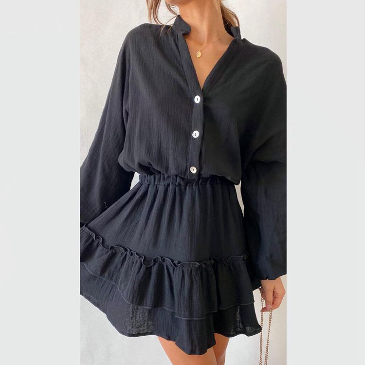 Damen Blusenkleid Rüschendetails Tailliert Eveloria