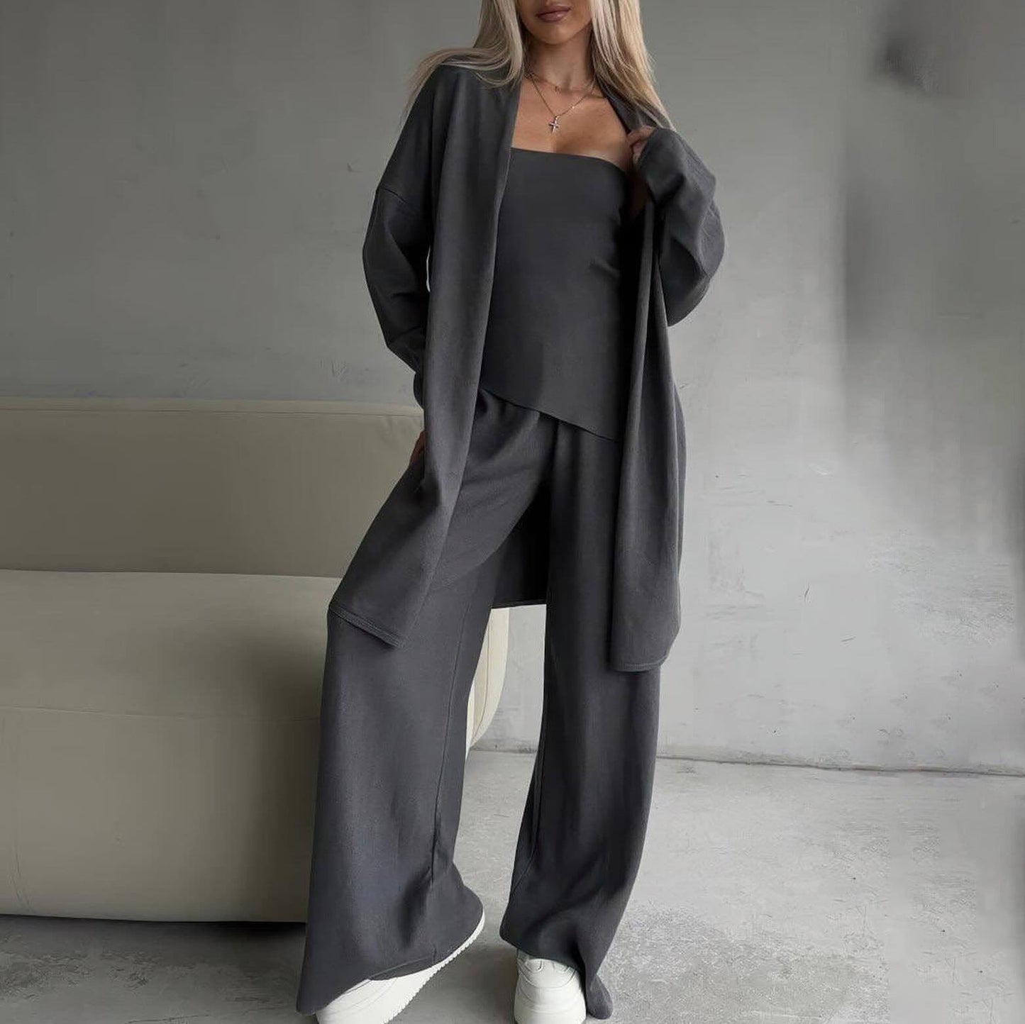 Damen Lounge-Set Ärmelloses Weiter Cardigan