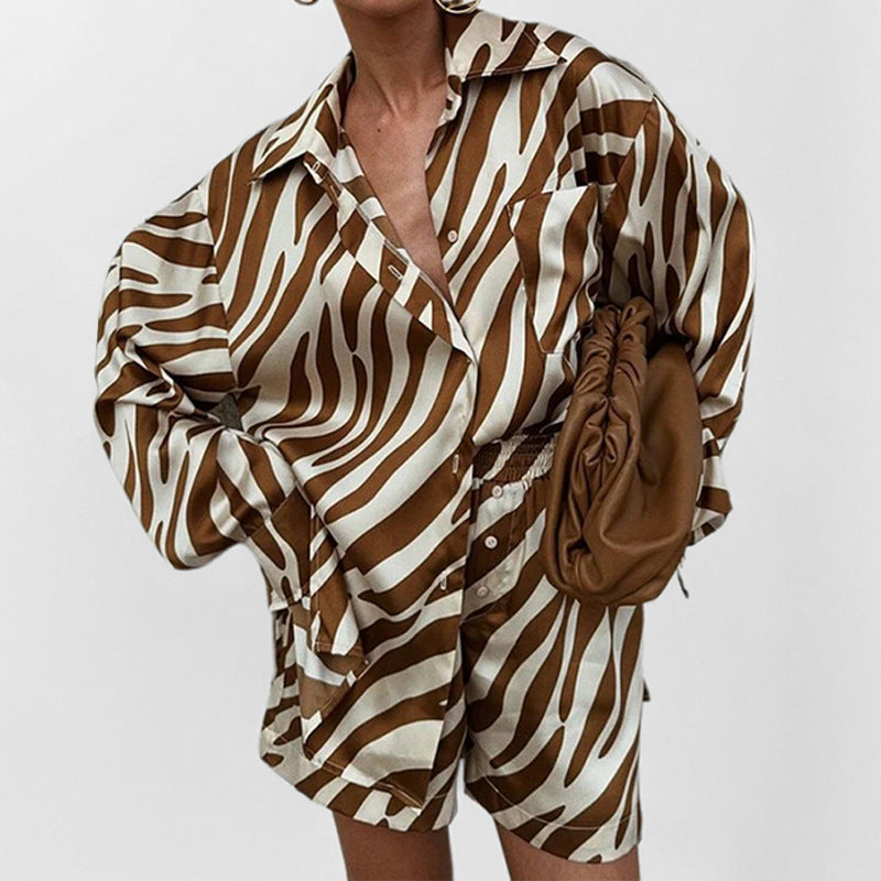 Damen Oversized Hemd Zebra-Print Kurzärmlig Eveloria