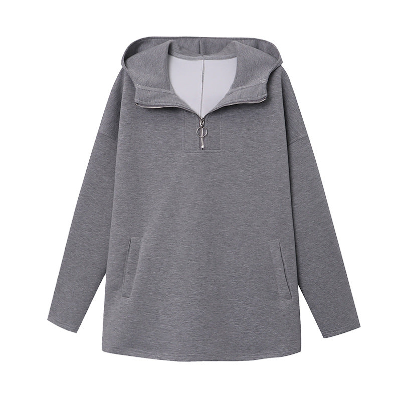 Damen Pulli Hochkragen Reißverschluss Olivgrau
