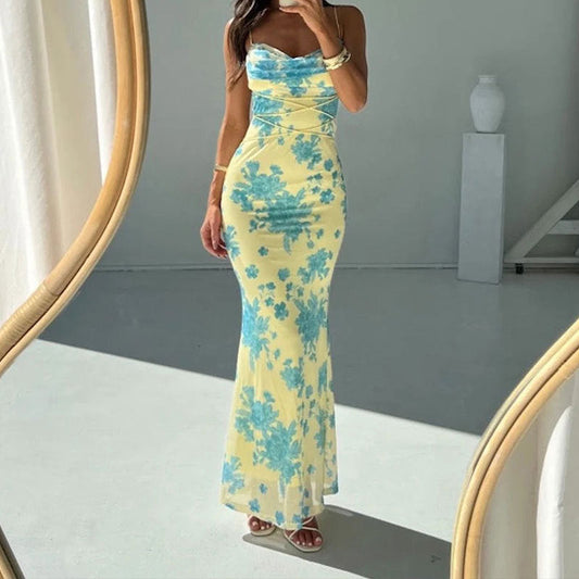 Damen Maxikleid Floral Drapierung Midi Länge - Eveloria