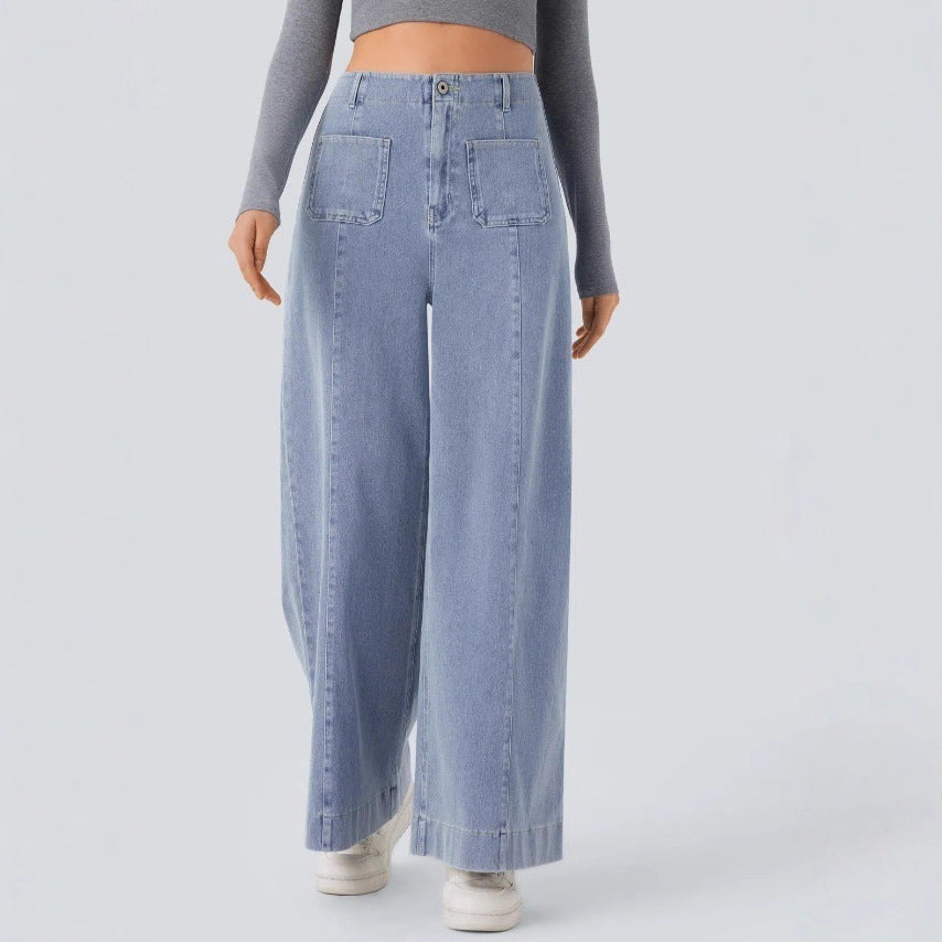 Damen Weite Jeanshose Hohe Taschen Eveloria