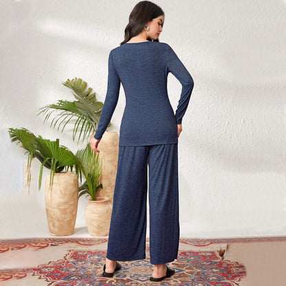 Damen Loungeanzug mit Langarmjacke und weiten Hosen Eveloria