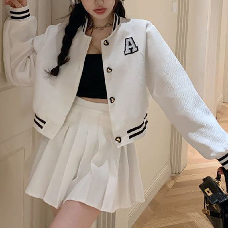 Damen Collegejacke Gestickt Emblem Kontrast Aufnäher Eveloria