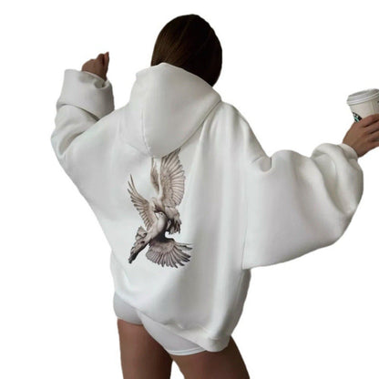 Damen Kapuzensweater Vogelmotiv Entspannter Schnitt