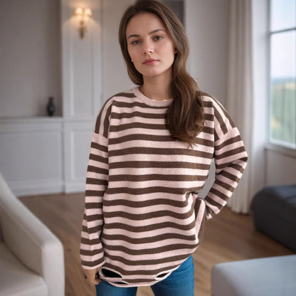 Damen Oversized-Pullover Gestrickt Lässiges Streifenmuster - Eveloria