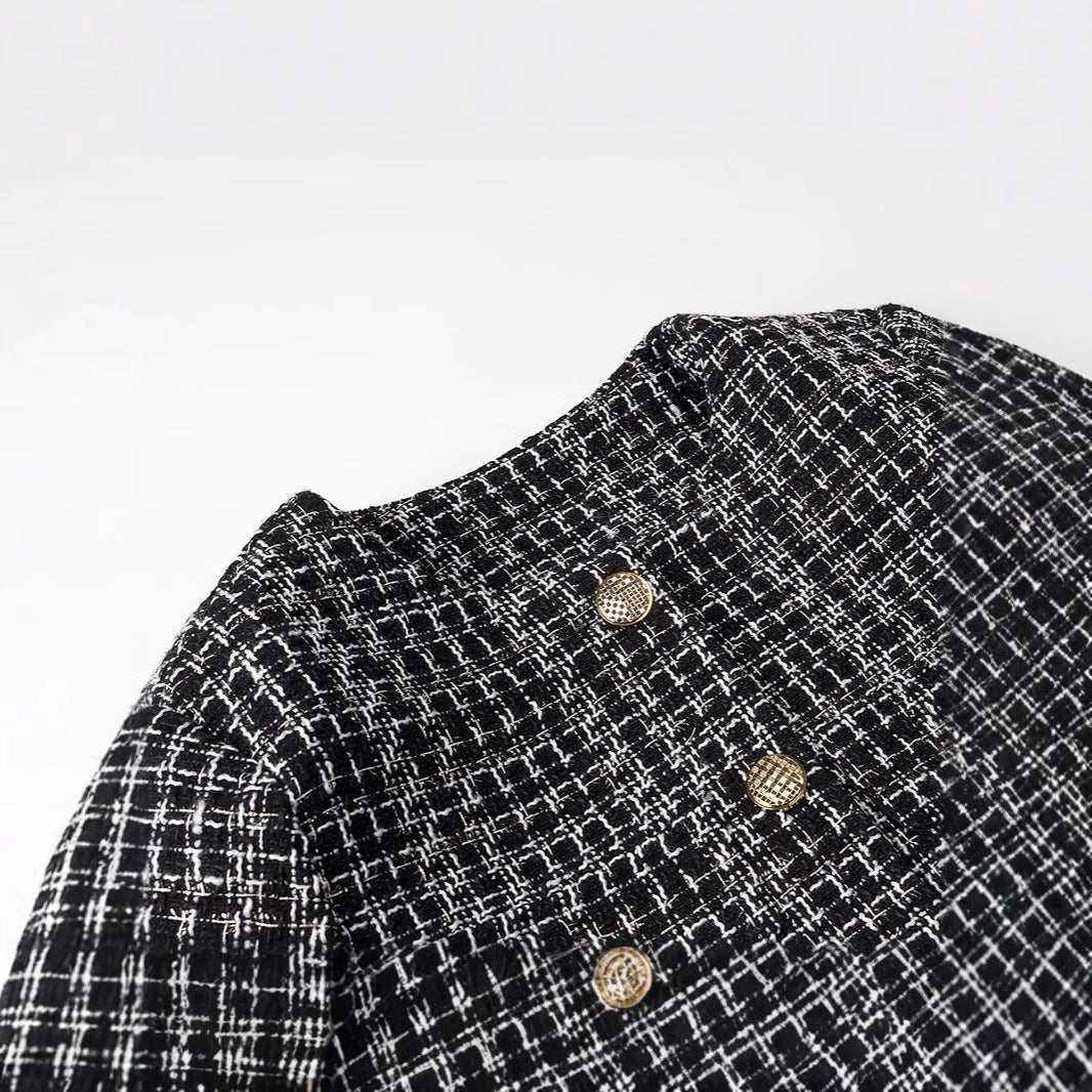 Damen Tweedjacke Goldknöpfe Braun Eveloria