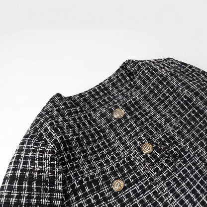 Damen Tweedjacke Goldknöpfe Braun Eveloria