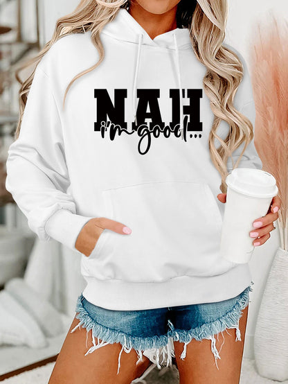 Damen Kapuzenpullover Bequem Motivierender Schriftzug Grau