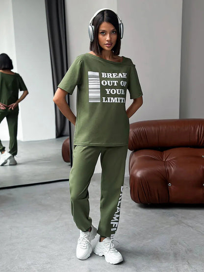 Damen Sportliches Zweiteiler Set grafisches Print Cut-Outs Eveloria