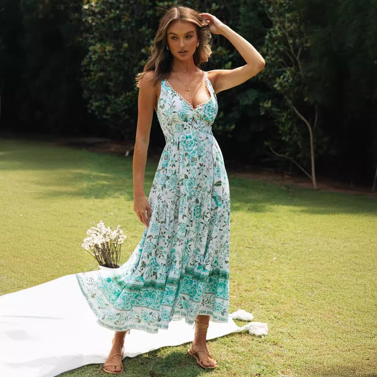 Damen Sommerkleid Floralmuster V-Ausschnitt Eveloria