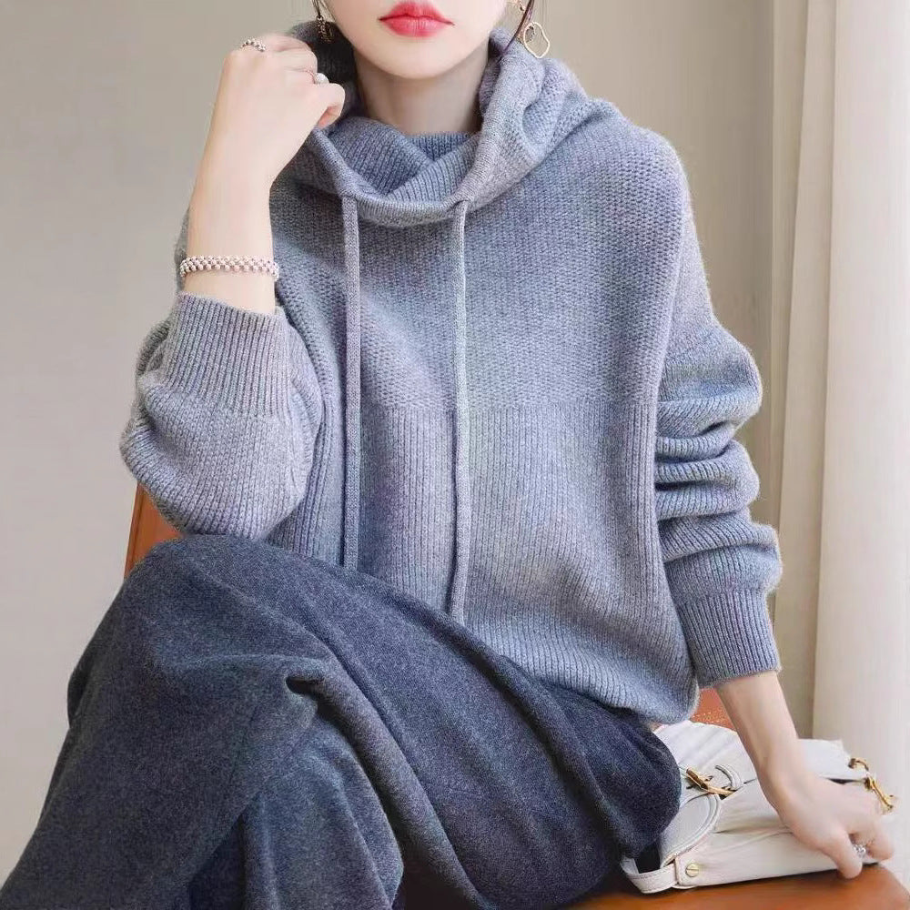 Damen Oversized Pullover Hochkragen Lässig Grau Eveloria