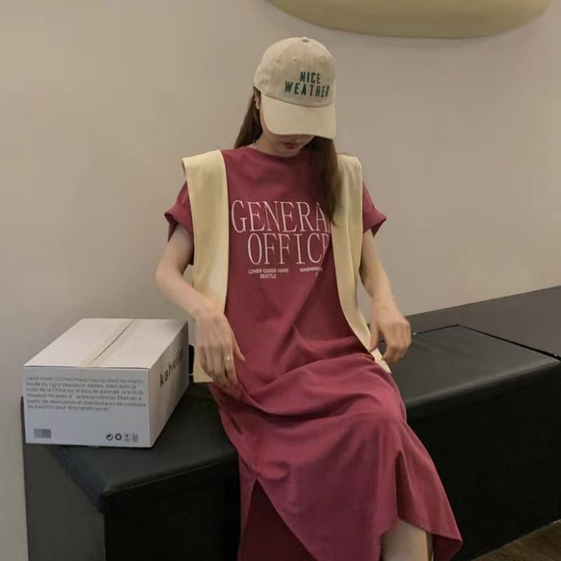 Damen T-Shirt-Kleid mit Schriftzug Baumwolle Weiß
