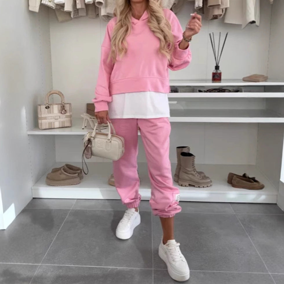Damen Hoodie-Set Elastischer Bund Voluminöse Ärmel Grau