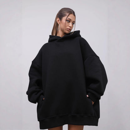 Damen Oversized Hoodie mit Taschen Hochgeschlossener Kragen