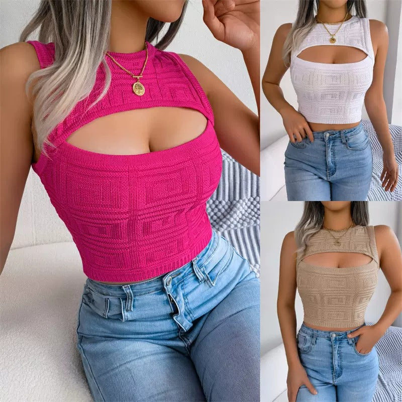 Damen Crop- Strukturiert Cut-Out-Design Schwarz Eveloria - Eveloria