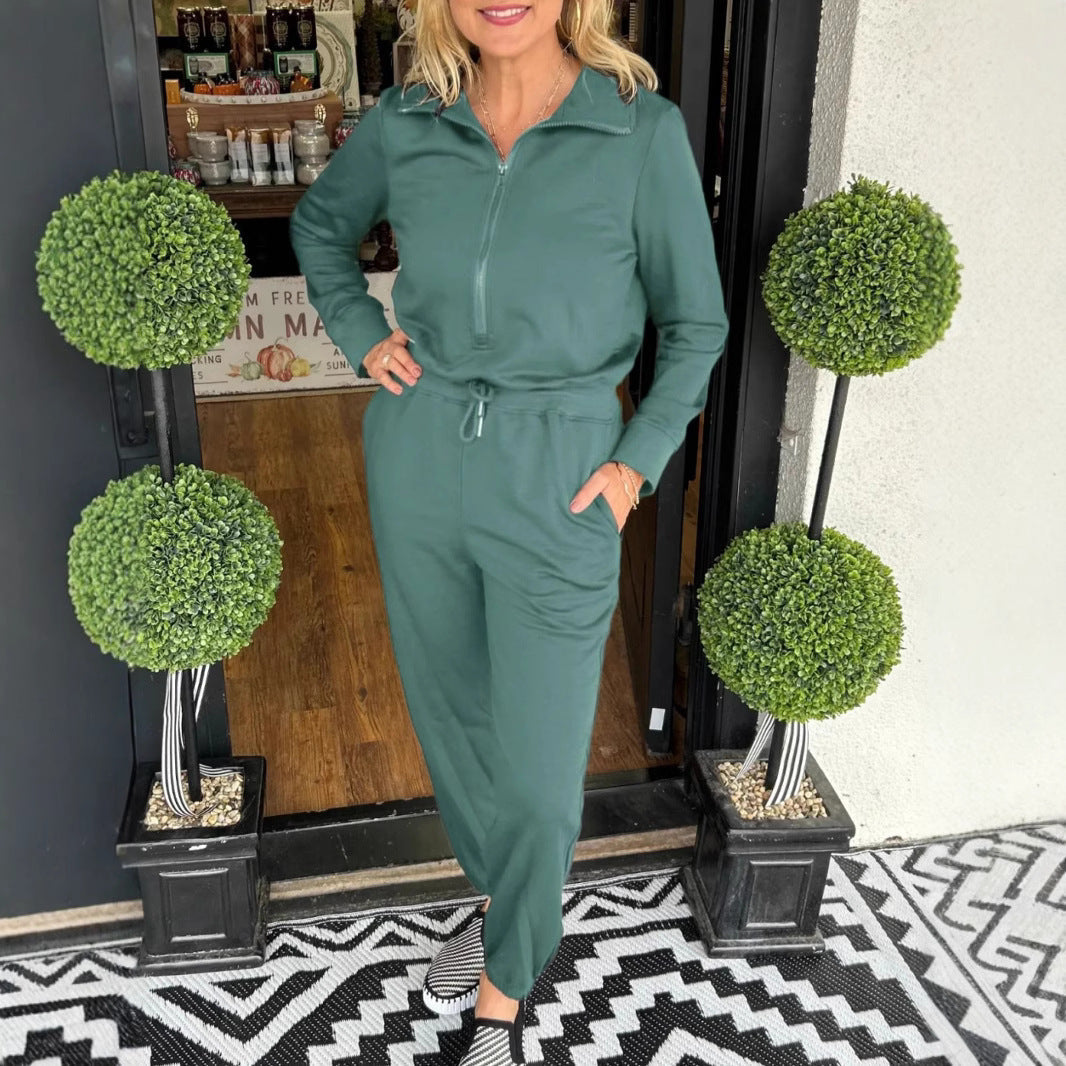 Damen Jumpsuit Stehkragen Taschen Eveloria