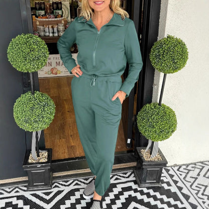 Damen Jumpsuit Stehkragen Taschen Eveloria